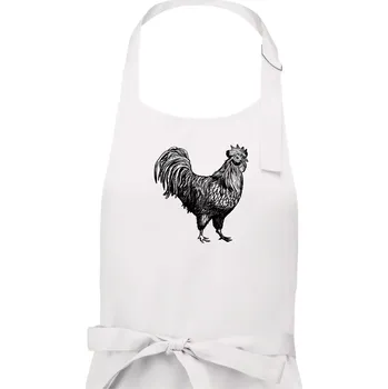 Kuchyňská zástěra Kohout kreslený černobílý - Pánská zástěra na vaření - Univerzální velikost ( Bílá )