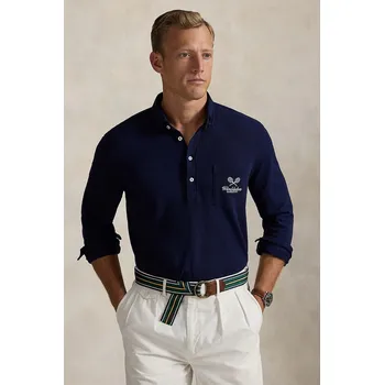 Pánské tričko Bavlněné tričko s dlouhým rukávem Polo Ralph Lauren Wimbledon Collection 710970484 námořnická modř 59X, vel. XL