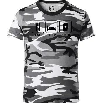 Chlapecké tričko Eat sleep poker - Dětské maskáčové triko - 122 cm/6 let ( Šedý maskáč )