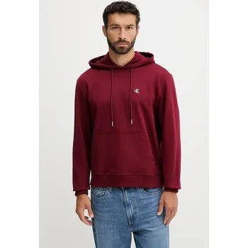 Pánská mikina Bavlněná mikina Calvin Klein Jeans pánská, vínová barva, s kapucí, hladká, LV04RC297G 83X, vel. S