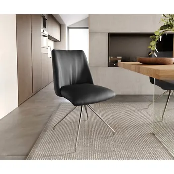 Jídelní židle DELIFE Jídelní židle Elso-Flex pravá kůže černá křížová podnož zúžená nerezová ocel 180° otočná taštičkové pružiny