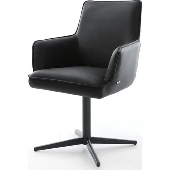 Jídelní židle DELIFE Jídelní židle Heira-Flex s područkami pravá kůže černá černá podnož ve tvaru kříže otočná o 360° taštičkové pružiny