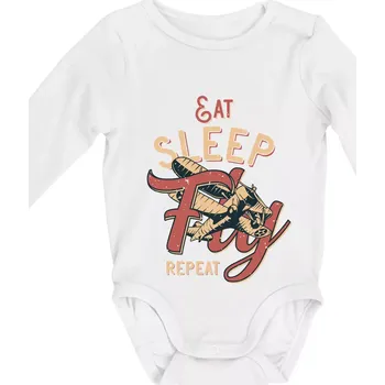 Kojenecký body Eat Sleep Fly Repeat letadlo - Body kojenecké s dlouhým rukávem - Dlouhý r. do 3 měs ( Bílá )