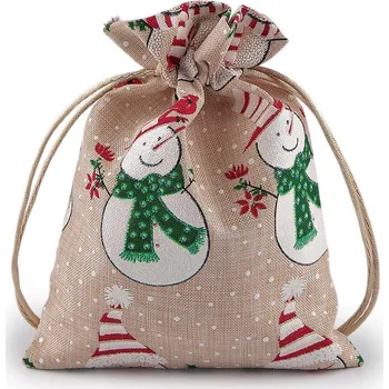 Vánoční dárkový pytlík sněhulák 13x18 cm Balení: 1 ks, Varianta: 2 režná přírodní sněhulák - 8596475514774