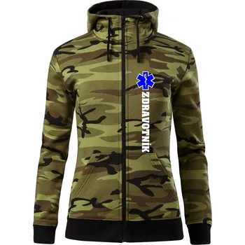 Dámská mikina Hvězda života - zdravotník - Dámská mikina trendy zipper s kapucí - 2XL ( Zelený maskáč )