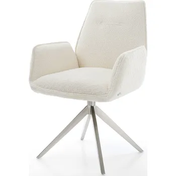 Jídelní židle DELIFE Jídelní židle Zoa-Flex bouclé bílá křížová podnož široká nerezová ocel 360° otočná houpací funkce taštičkové pružiny