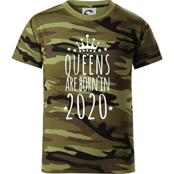 Chlapecké tričko Queens are born in 2020 - Dětské maskáčové triko - 122 cm/6 let ( Zelený maskáč )