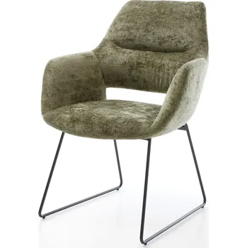 Jídelní židle DELIFE Jídelní židle Yago-Flex s područkami žinylka olivová tenká podnož černá taštičkové pružiny