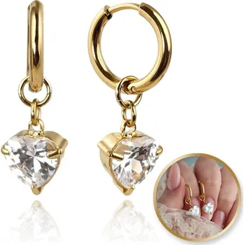 Náušnice Flamenco Mystique pozlacené 14k zlaté náušnice z chirurgické oceli s kubickou zirkonií ve tvaru srdce KST3389