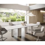 DELIFE Jídelní stůl Edge 300x100 keramika Laminam®Statuarietto bílá pilíř kov bílý