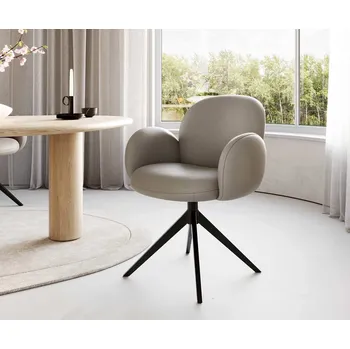 Jídelní židle DELIFE Jídelní židle Nube-Flex s područkami pravá kůže tmavě béžová křížová podnož široká černá otočná 360° taštičkové pružiny