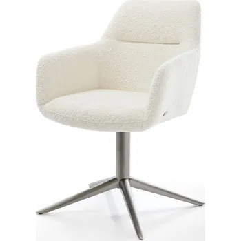 Jídelní židle DELIFE Jídelní židle Pejo-Flex bouclé bílá podnož ve tvaru kříže grafit 360° otočný houpací funkce taštičkové pružiny