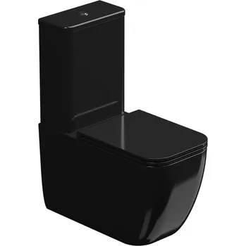 Klozet WC kombi Brio, rimless, černé lesklé, včetně sedátka, BRSETMBL002