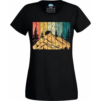 Dámské tričko Dámské tričko Retro Západ slunce nad Horami (Velikost: XL, Barva: Černá)