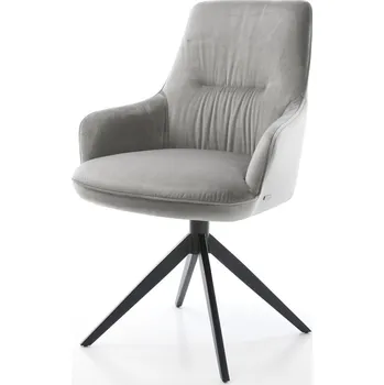 Jídelní židle DELIFE Jídelní židle Zelia-Flex s područkami samet šedá křížová podnož široká černá otočná 360° houpací funkce taštičkové pružiny