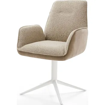 Jídelní židle DELIFE Jídelní židle Zoa-Flex kombinace materiálů tmavě béžová bílá podnož ve tvaru kříže 360° otočný houpací funkce taštičkové pružiny