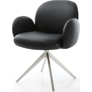 Jídelní židle DELIFE Jídelní židle Nube-Flex s područkami pravá kůže černá široká křížová podnož nerezová ocel otočná 360° houpací funkce taštičkové pružiny