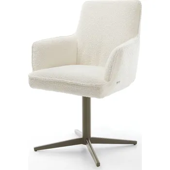 Jídelní židle DELIFE Jídelní židle Heira-Flex s područkami bouclé bílá podnož ve tvaru kříže titanová barva 360° otočná taštičkové pružiny