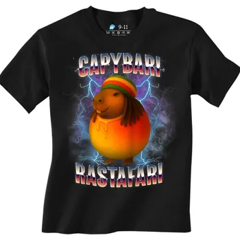 Chlapecké tričko Dětské tričko Italský Brainrot Capybari Rastafari (Velikost: 5-6, Barva: Černá)