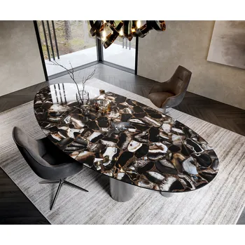 Jídelní stůl DELIFE Jídelní stůl Edge oválný 280x130 keramika Iris FMG Agatablack Pilier nerezová ocel grafit