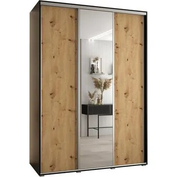 Šatní skříň Šatní skříň s posuvnými dveřmi a zrcadlem DAVOS 170cm | Černá / DUB Artisan / stříbrné