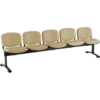 Kožená lavice ISO, 5-sedák - černé nohy, béžová