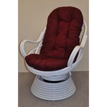 Křeslo Ratanové houpací křeslo SWIVEL bílé polstr vínový