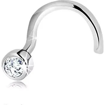 Piercing Briliantový zahnutý piercing do nosu z bílého 14K zlata - čirý diamant v objímce, 2 mm