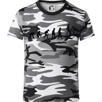 Chlapecké tričko Evoluce staré kolo - Dětské maskáčové triko - 104-110cm / 3-4 roky ( Šedý maskáč )