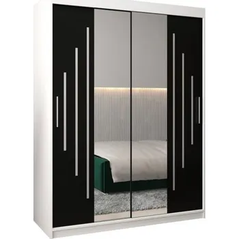 Šatní skříň Šatní skříň s posuvnými dveřmi a dvoudílným zrcadlem YORK1 - 150x200cm -Bílá-Černá-