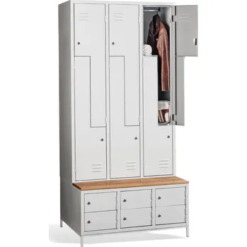 Školní nábytek 6+6-dveřová šatní skříň se Z-kovými dveřmi, zabudovanou lavicí a skříněmi na obuv #03 CIK-CAK MINI 6 PLUS