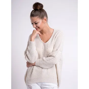Dámský svetr Dámský pletený pulovr LAYLA krémový, VELIKOST S/M
