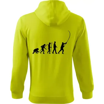 Pánská mikina Evoluce rybaření - Mikina s kapucí na zip trendy zipper - XL ( Limetková )