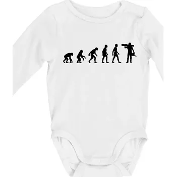 Evoluce dřevorubec - pila a kmen - Body kojenecké s dlouhým rukávem - Dlouhý r. 3-6 měs ( Bílá )