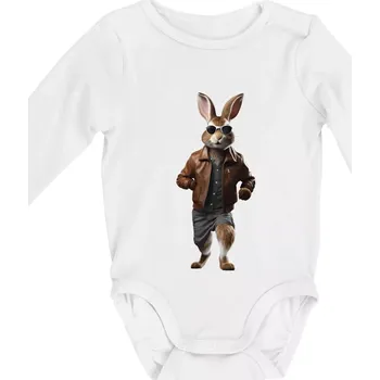 Kojenecký body Zajíc frajer - Body kojenecké s dlouhým rukávem - Dlouhý r. do 3 měs ( Bílá )