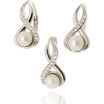 Souprava šperků Souprava z bílého zlata náušnic a přívěšku s perlami a zirkony ZLSS57F + DÁREK ZDARMA