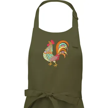 Kuchyňská zástěra Kohout duhový - Pánská zástěra na vaření - Univerzální velikost ( Khaki )