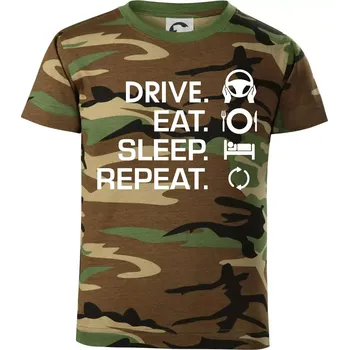 Chlapecké tričko Drive eat sleep repeat - Dětské maskáčové triko - 122 cm/6 let ( Hnědý maskáč )
