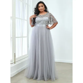 Dámské šaty Maxi šaty s krajkovým topem a flitry Barva: Šedá, Velikost: 9XL