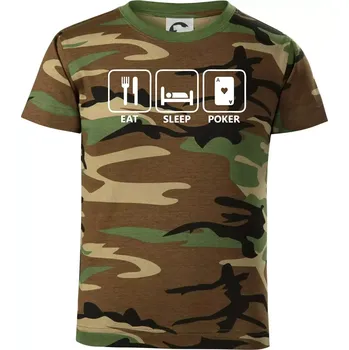 Chlapecké tričko Eat sleep poker - Dětské maskáčové triko - 134 cm/8 let ( Hnědý maskáč )