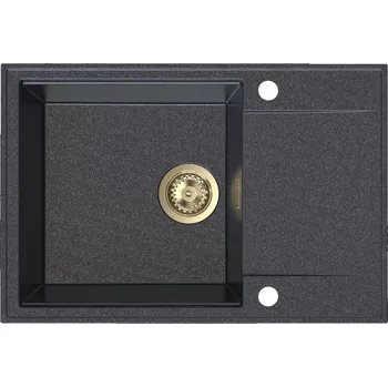 Granitový dřez Sink Quality Sink55, kuchyňský granitový dřez 680x460x215 mm + zlatý sifon, černá skvrnitá, SKQ-SINK.B.1KDO.XG