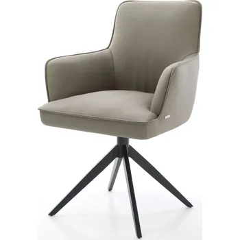 Jídelní židle DELIFE Jídelní židle Heira-Flex s područkami pravá kůže tmavě béžová křížová podnož široká černá otočná o 360° houpací funkce taštičkové pružiny