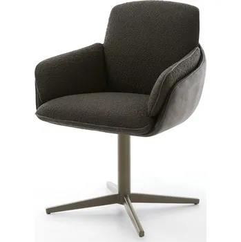 Jídelní židle DELIFE Jídelní židle Luan-Flex s područkami kombinace materiálů černá podnož ve tvaru kříže titanový efekt 360° otočná