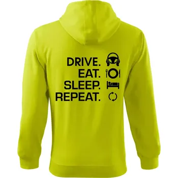 Pánská mikina Drive eat sleep repeat - Mikina s kapucí na zip trendy zipper - 3XL ( Limetková )