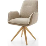 DELIFE Jídelní židle Zoa-Flex kombinace materiálů tmavě béžová dřevěná podnož hranatá bílá 180° otočný taštičkové pružiny