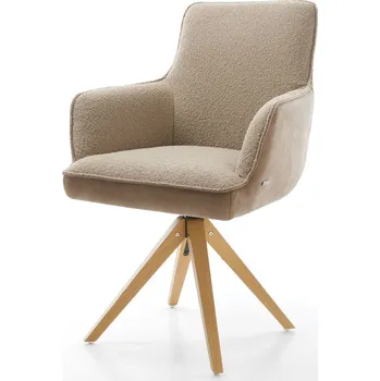 Jídelní židle DELIFE Jídelní židle Heira-Flex s područkami mix materiálů tmavě béžová dřevěná podnož hranatá přírodní 180° otočná taštičkové pružiny