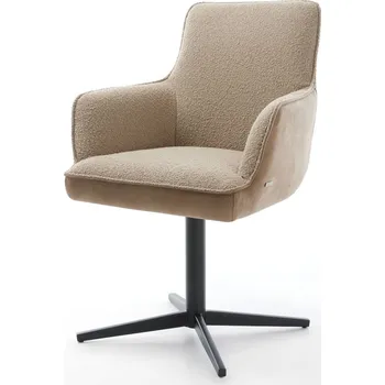 Jídelní židle DELIFE Jídelní židle Heira-Flex s područkami mix materiálů tmavě béžová černý křížový podstavec otočná 360° taštičkové pružiny