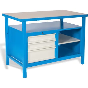 Dílenský stůl Lehký pracovní stůl se 3 zásuvkami a policovým dílem #08 EASYWORK D