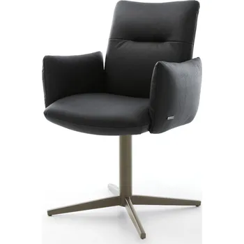 Jídelní židle DELIFE Jídelní židle Jova-Flex s područkami pravá kůže černá podnož ve tvaru kříže titanová barva 360° otočná taštičkové pružiny