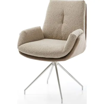 Jídelní židle DELIFE Jídelní židle Clea-Flex kombinace materiálů tmavě béžová křížová podnož zúžená nerezová ocel otočný o 180°